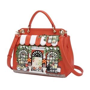 Chic Orange Satchel with Artistic Flair